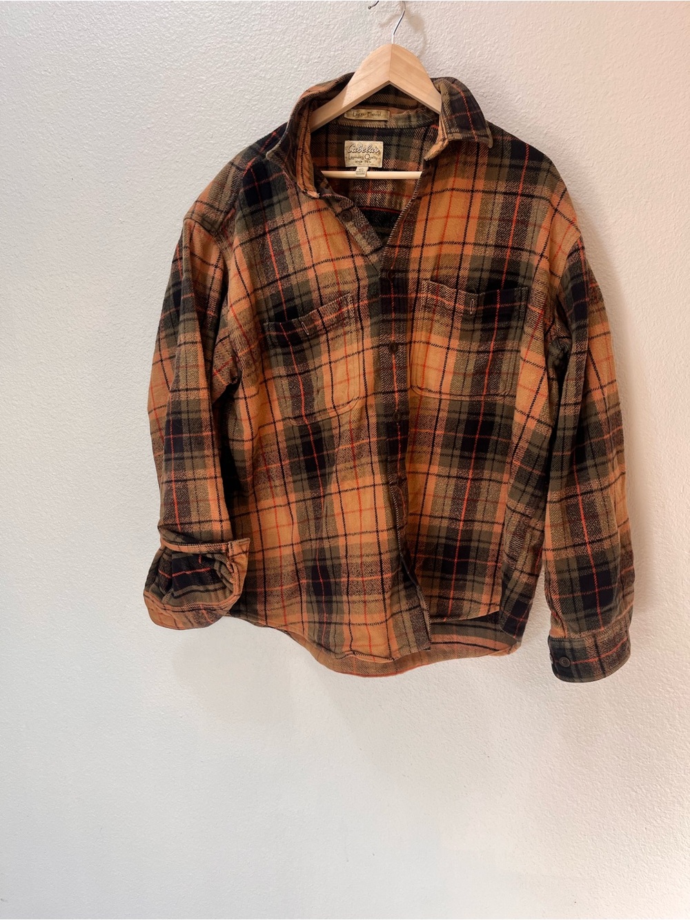 Cabela's Orange and Black Plaid Casual Button-Down Shirt